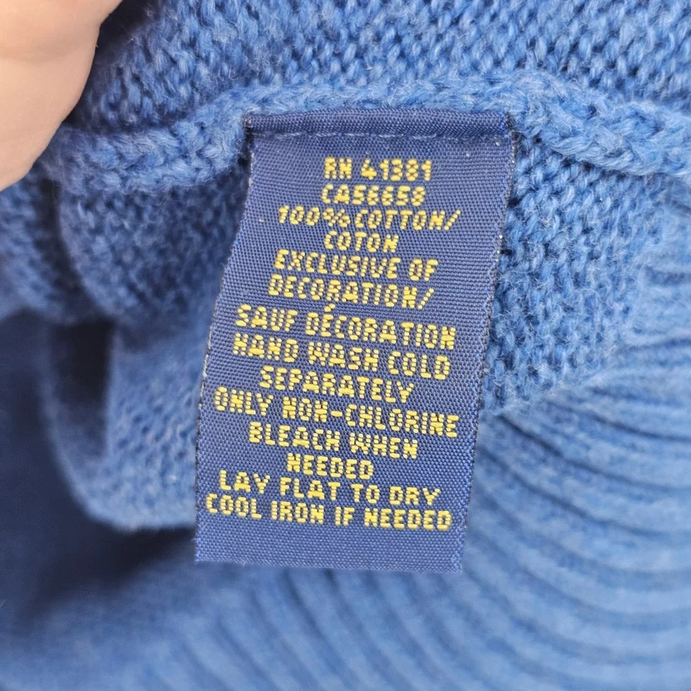 Polo Ralph Lauren Mock Neck Sweater XL Blue Preppy Classic Coastal Ivy Americana